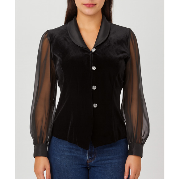 Vintage Another Thyme Velvet Top Size Large Fairy Grunge Victorian Jewel Buttons - Picture 1 of 10